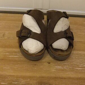 Mephisto Mobils Leather Sandals Cork Footbed Wedge Brown Size 35/5